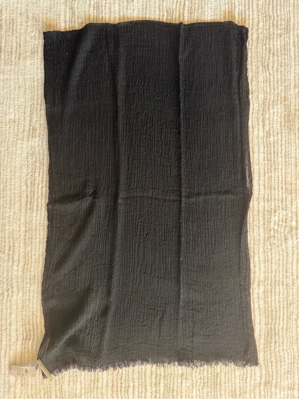 NWT Ann Taylor Black 100% Wool Crinkle Scarf Wrap Shawl Fringe 30x77
